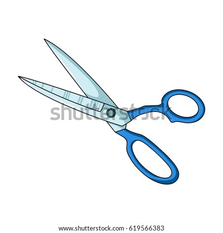 Metal scissors with blue handles.Sewing or tailoring tools kit single icon in cartoon style vector symbol stock illustration.