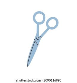 Metal scissors icon. Pair of paper shears. Cutting tool with round holes and blades. Flat vector illustration of stationery object isolated on white background