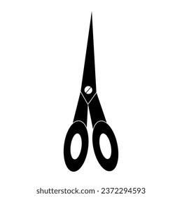 Metal scissors icon silhouette. Pair of paper shears. Cutting tool with round holes and blades. Flat vector illustration of stationery object isolated on white background