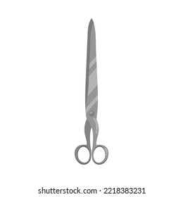 Metal scissors with long blades cartoon illustration. Steel equipment for fabric or dressmaking, closed shears on white background. Craft concept