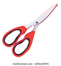 Metal scissors with plastic rim of red, blue. Scissors for paper, haircuts, construction, for animal hairdressers. Back to school. First day in school. Modern flat vector illustration icons. Isolated 