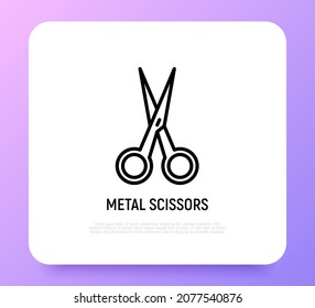 Metallschere dünnen Zeilensymbol. Moderne Vektorgrafik für Logo-Friseur.