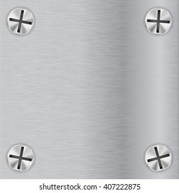 Metal scratched background with screws. Vector illustration