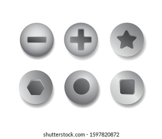 metal screw group icon set realistic stainless steel screw head vector in white background editable vector