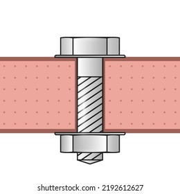 Metal screw with nut, material cut - side view - vector