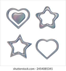 metal shapes in y2k style on transparent background	