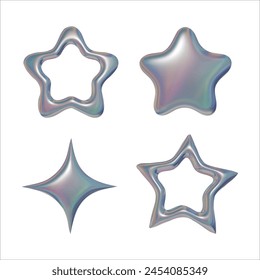 metal shapes in y2k style on transparent background	