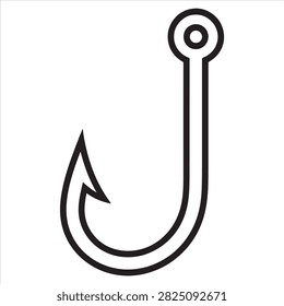 Metal Sharp Barbed Fishing Hook Tackle Angler Equipment Tool Line Art Vector For Coloring Book
