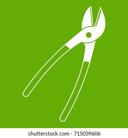 Metal shears icon white isolated on green background. Vector illustration