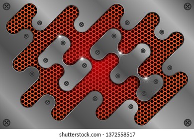Metal sheet is on the red mesh.