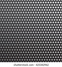 Metal sheet with round holes vector background.