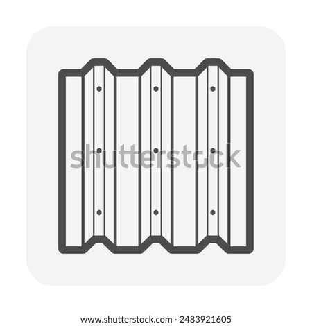 Metal sheet vector icon. Panel of iron steel with corrugated striped texture pattern. Modern construction material for cover wall, roof of industrial building i.e. warehouse, factory, garage.