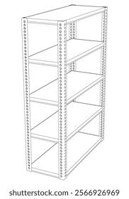 Metal Shelf Line Art Vector Illustration on White Background. Simple Yet Detailed Design for Industrial, Warehouse, and Home Storage