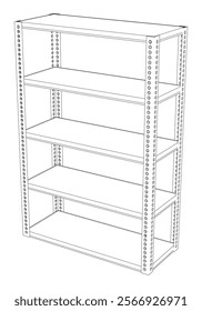 Metal Shelf Line Art Vector Illustration on White Background. Simple Yet Detailed Design for Industrial, Warehouse, and Home Storage