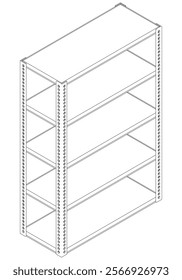 Metal Shelf Line Art Vector Illustration on White Background. Simple Yet Detailed Design for Industrial, Warehouse, and Home Storage