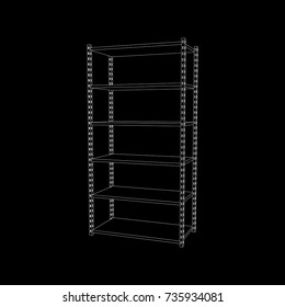 Metal shelving unit. Isolated on black background. 3d Vector illustration.