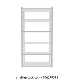 Metal shelving unit. Isolated on white background. 3d Vector illustration. Front view.