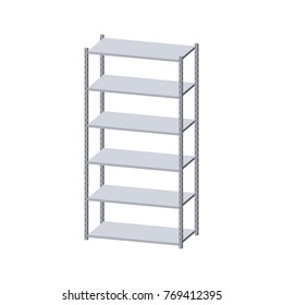 Metal shelving unit. Isolated on white background. 3d Vector illustration. Dimetric projection.