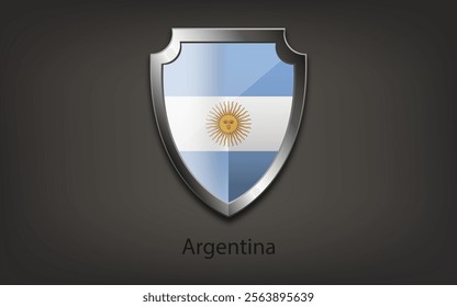 Metal shield with Argentina flag. Vector illustration.