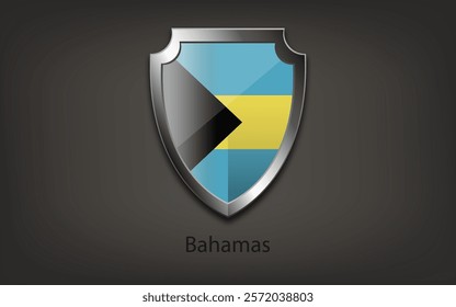 Metal shield with BAHAMAS flag. Vector illustration.