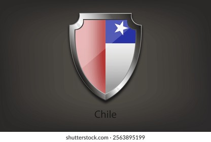 Metal shield with CHILE flag. Vector illustration.