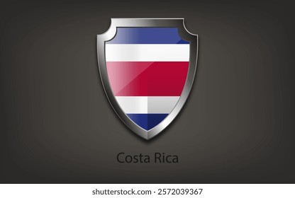 Metal shield with COSTA RICA flag. Vector illustration.