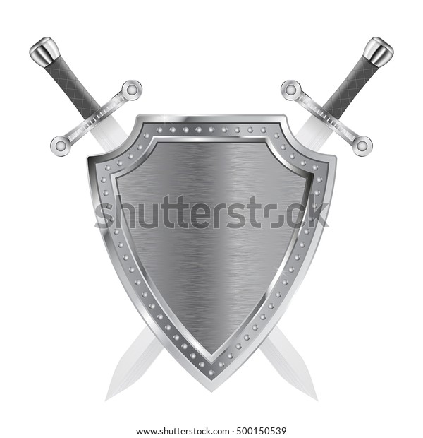 交差剣を持つ金属の盾 白い背景にベクターイラスト のベクター画像素材 ロイヤリティフリー
