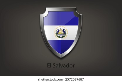 Metal shield with EL SALVADOR flag. Vector illustration.