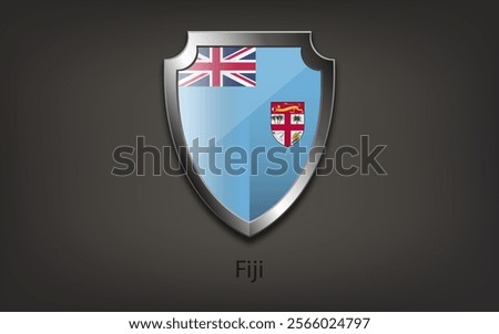 Metal shield with FIJI flag. Vector illustration.