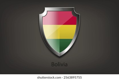 Metal shield with flag of bolivia. Vector illustration.