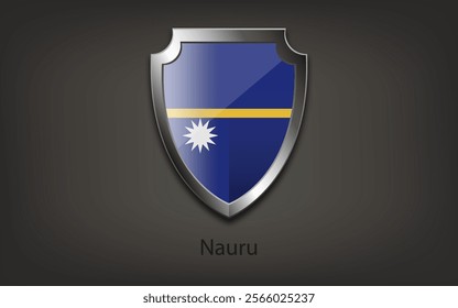 Metal shield with flag of Nauru. Vector illustration.