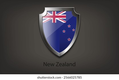 Metal shield with flag New Zealand. Vector illustration.