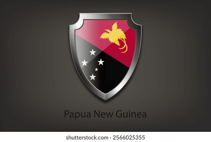 Metal shield with flag of Papua New Guinea. Vector illustration.