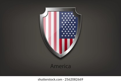 Metal shield with the flag of the United States of America. Vector illustration.