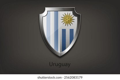 Metal shield with the flag of Uruguay. Vector illustration.