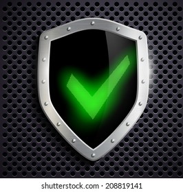 metal shield with green tick