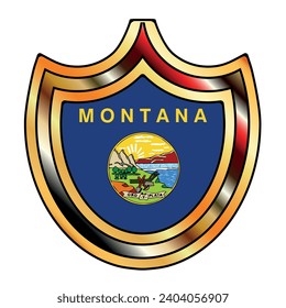 Metal shield with inset Montana State flag icons on a white background