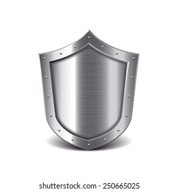 Metal Shield Isolated On White Photo-realistic Vector Illustration