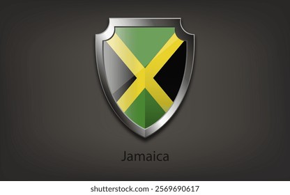 Metal shield with JAMAICA flag. Vector illustration.