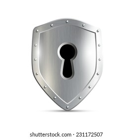 metal shield with keyhole isolated on white background