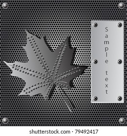 metal shield maple leaf  background with rivets