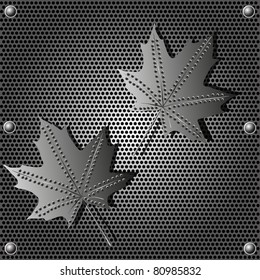 metal shield maple leaf  background with rivets