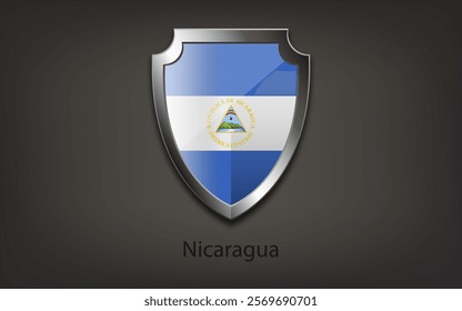 Metal shield with NICARAGUA flag. Vector illustration.