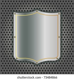 metal shield on metal background with gold line