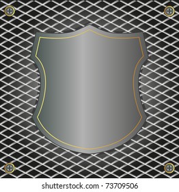 metal shield on metal background with gold line