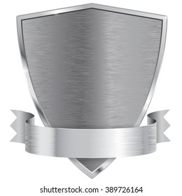 Metal Shield With Ribbon. Vector Isolated On White Background. Illustration.