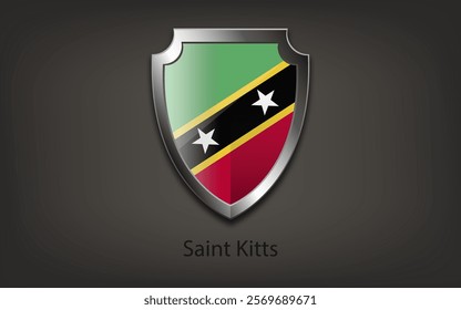 Metal shield with SAINT KITTS flag. Vector illustration.