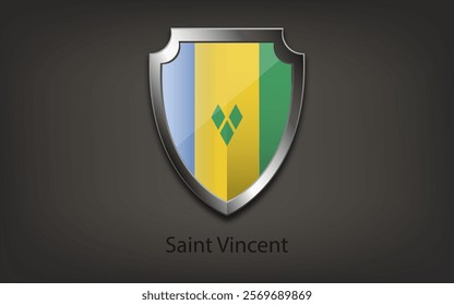 Metal shield with SAINT VINCENT flag. Vector illustration.