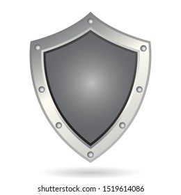 Metal shield with shadow on a white background.