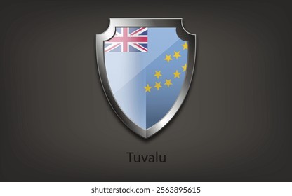 Metal shield with Tuvalu flag. Vector illustration.